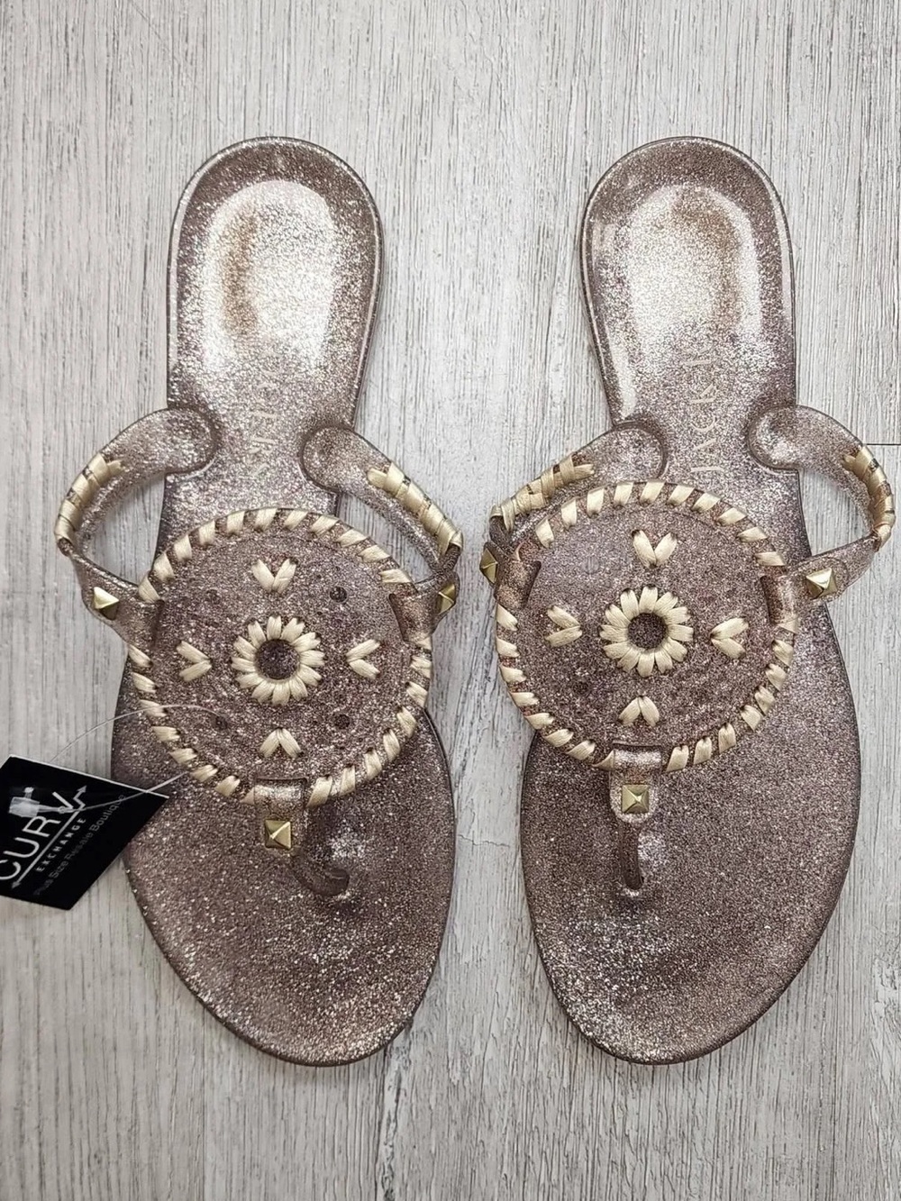 Jack Rogers Light Gold Georgica Jelly Thong Sandals - Size 7